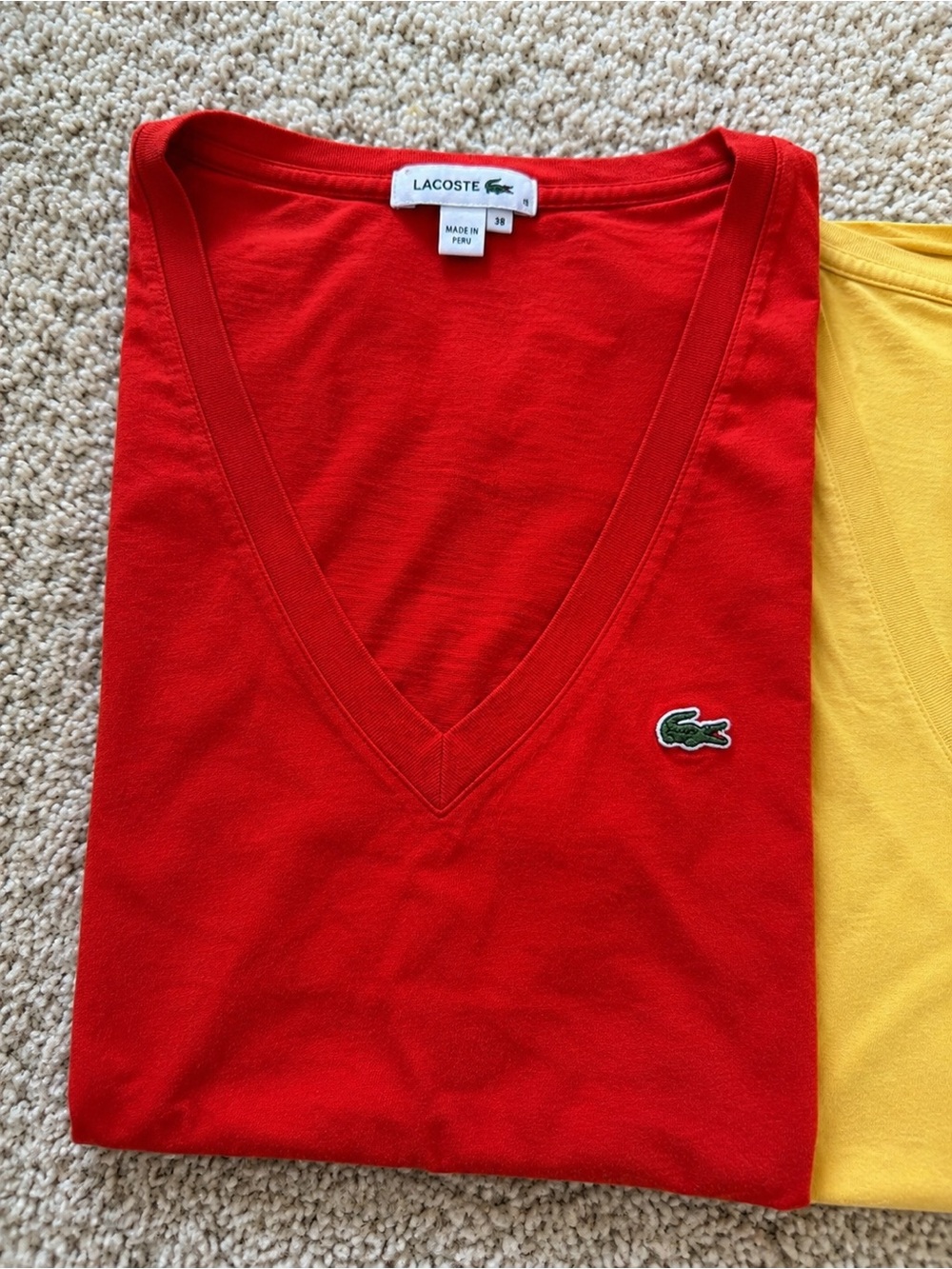 Lacoste Women’s V-Neck T-Shirt Lot of 3 Pink Yellow Red Cotton Size 38 - Picture 4 of 7